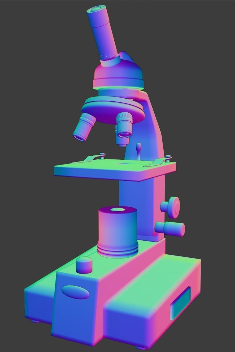 Basic microscope with three viewers Low-poly 3D model_6