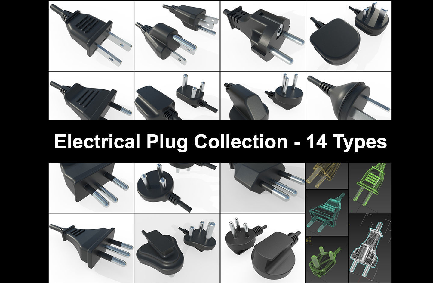 Electrical Plugs Collection - 14 Types VR / AR / low-poly | CGTrader