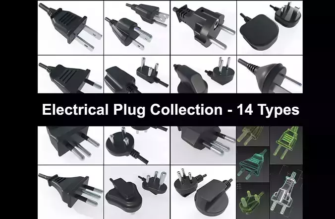 Electrical Plugs Collection  - 14 Types  