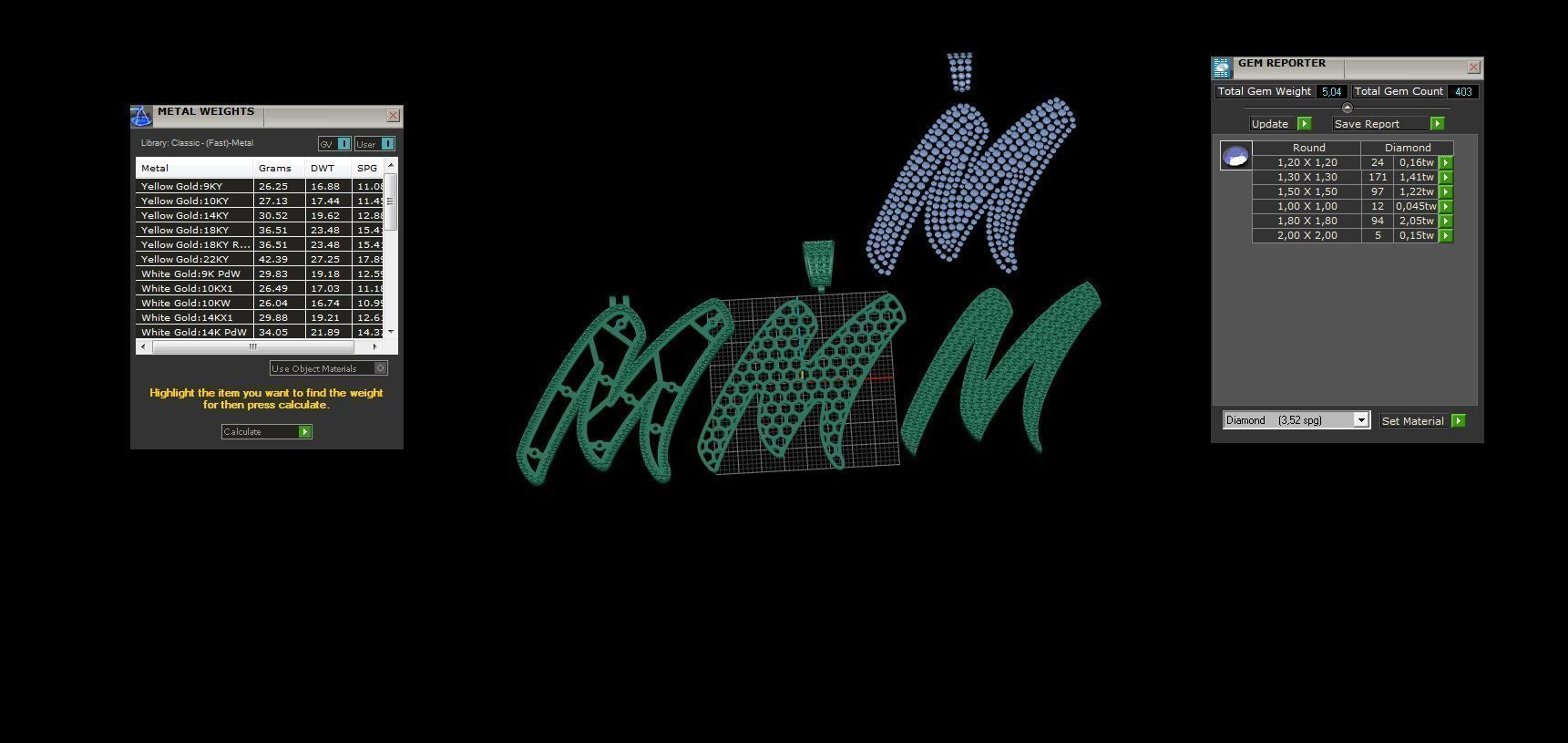 Pave Setting Font M 3D print model_3