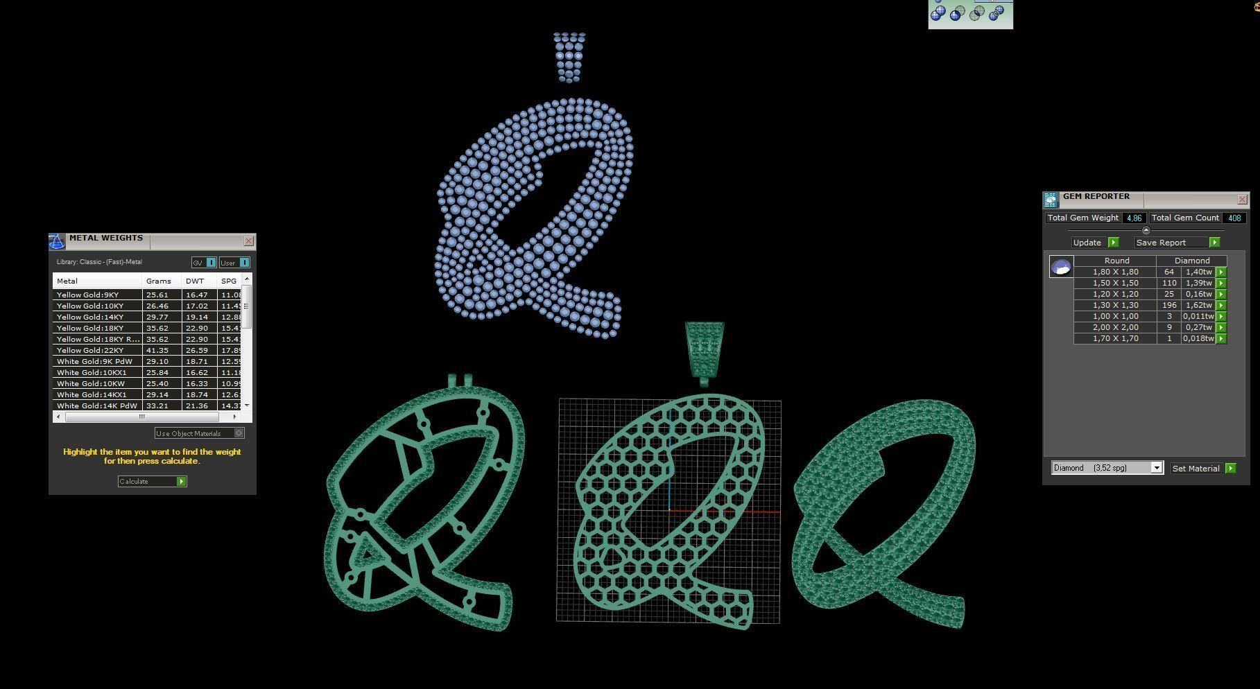 Pave Setting Font Q 3D print model_3