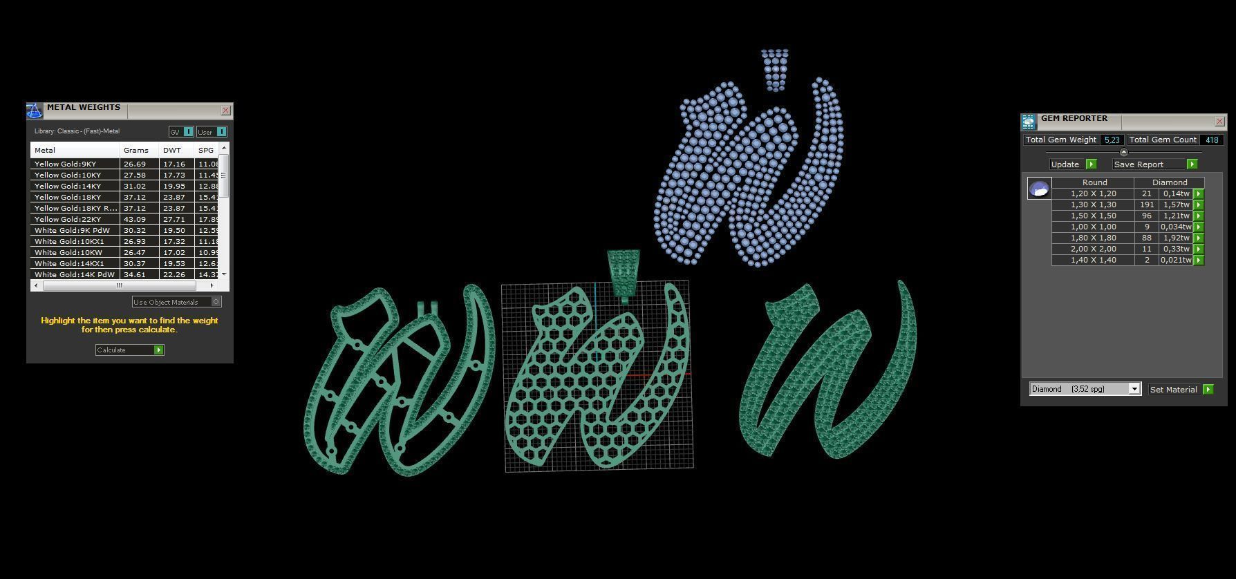 Pave Setting Font W 3D print model_3