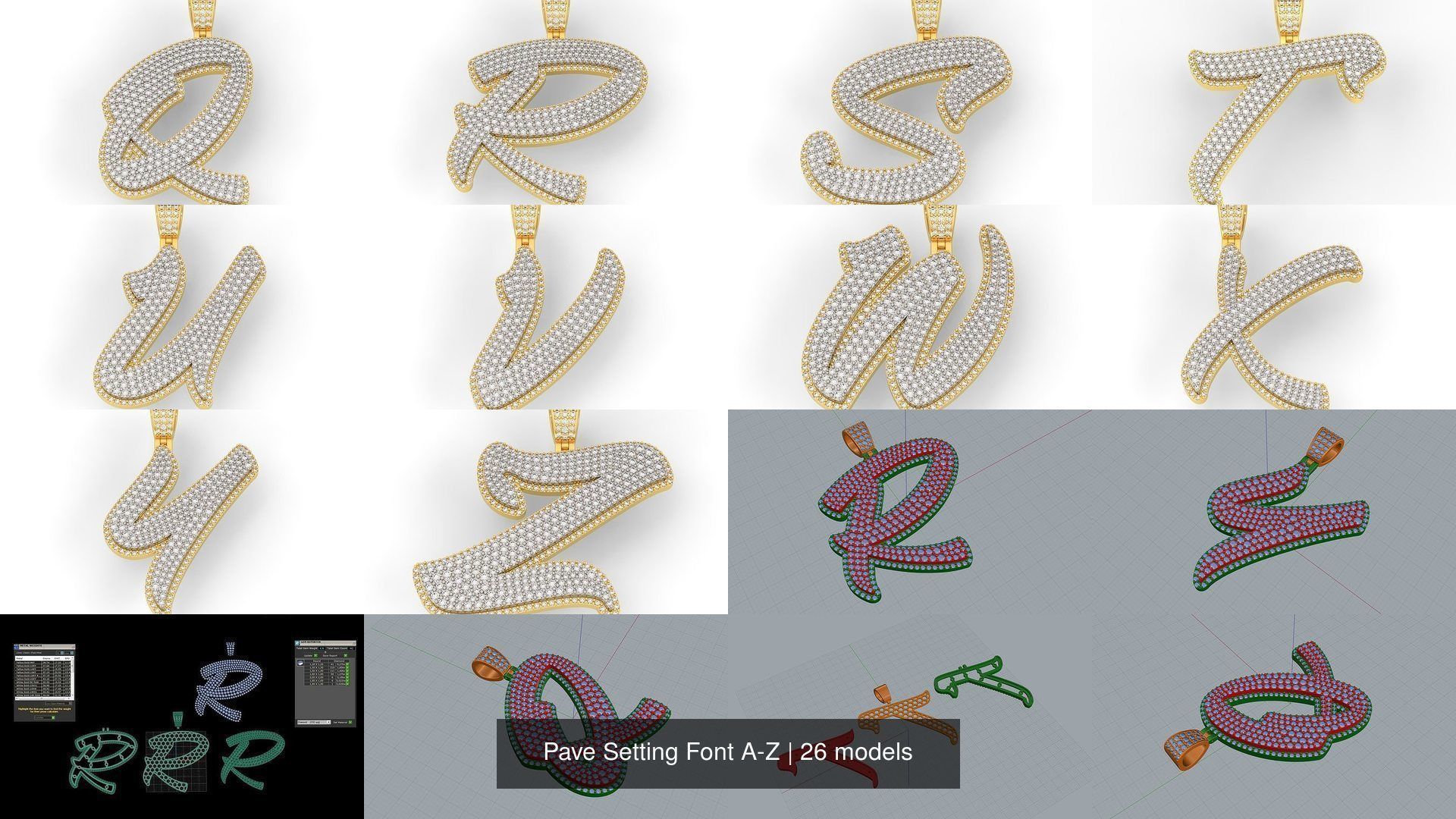 Pave Setting Font A-Z 3D Model Collection_2