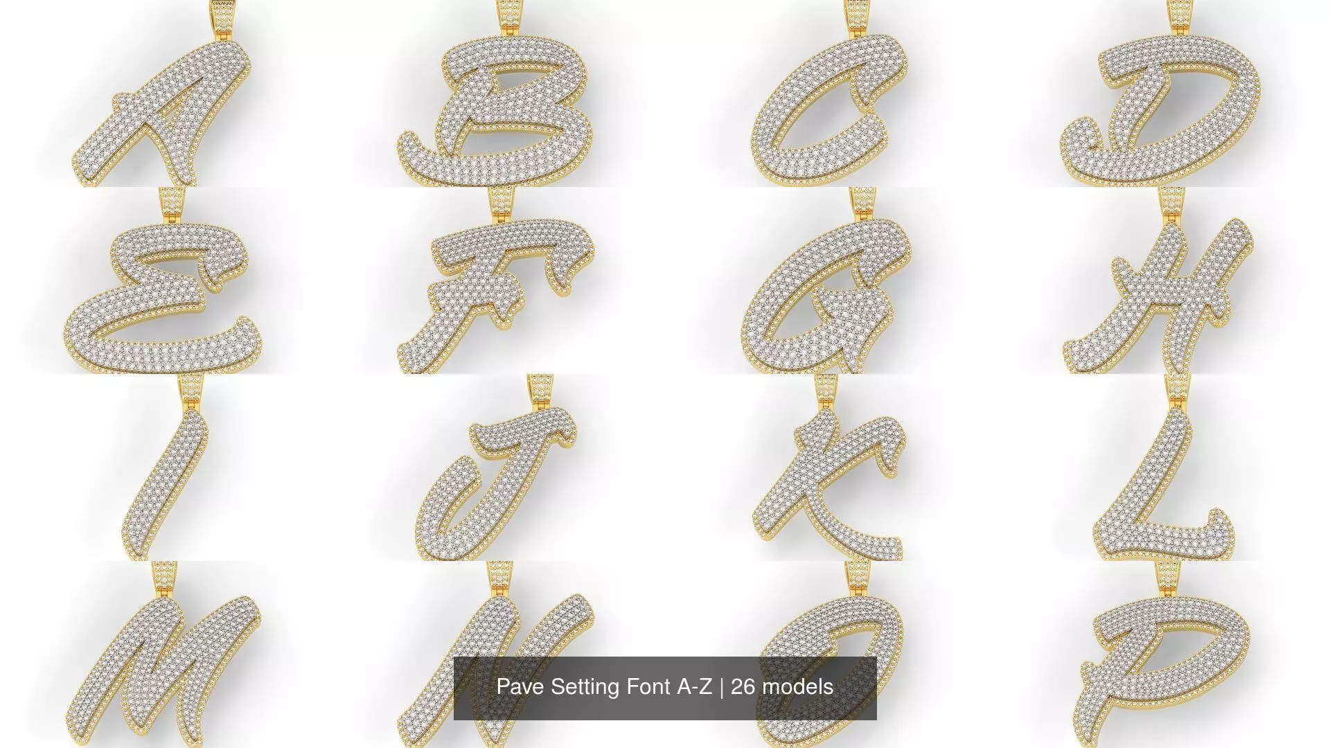 Pave Setting Font A-Z 3D Model Collection_0