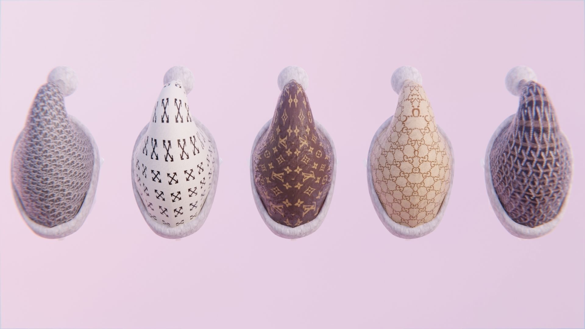 Designer Santa Hats - 5 Pack Low-poly 3D model_4