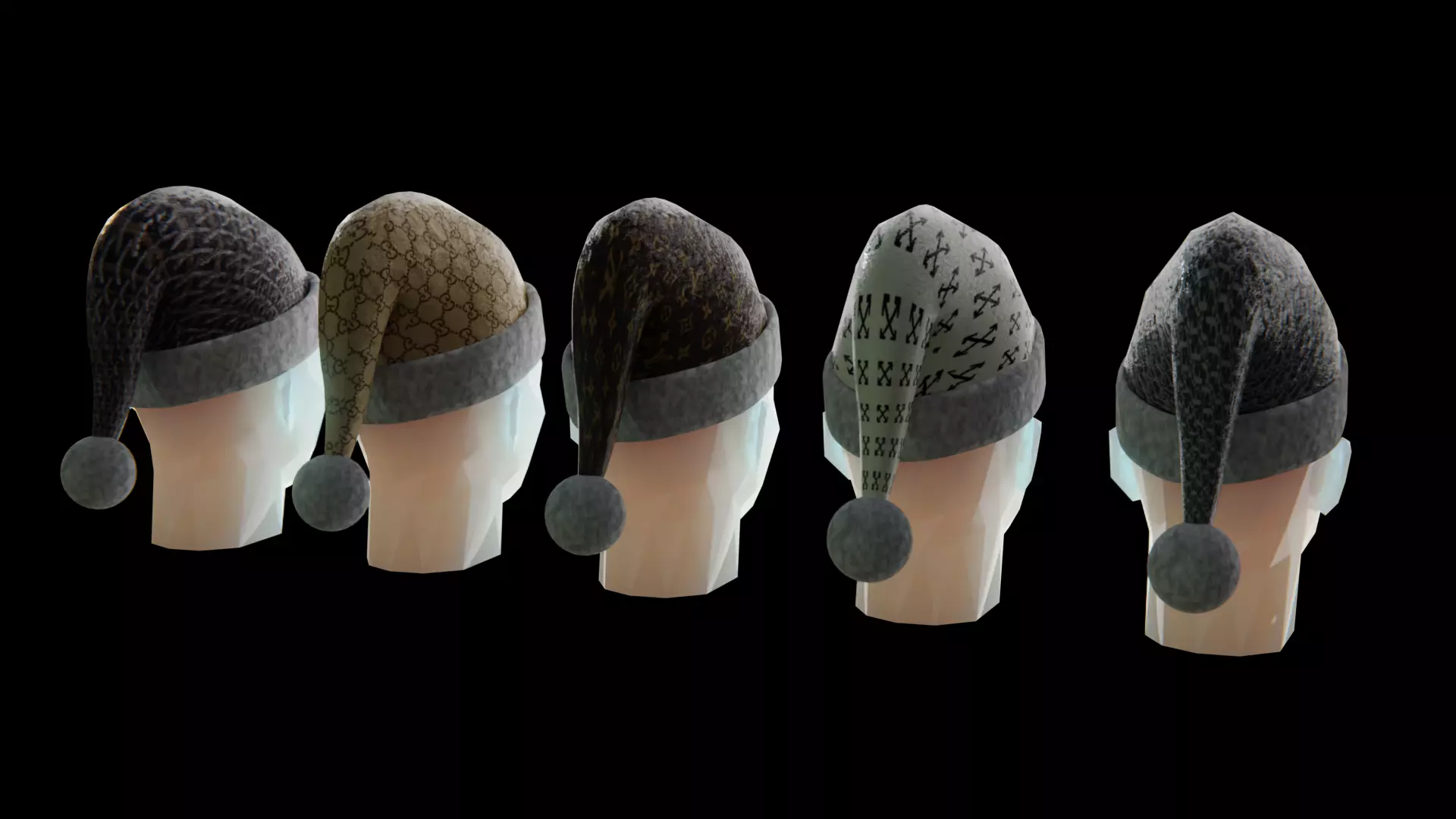 Designer Santa Hats - 5 Pack Low-poly 3D model_0