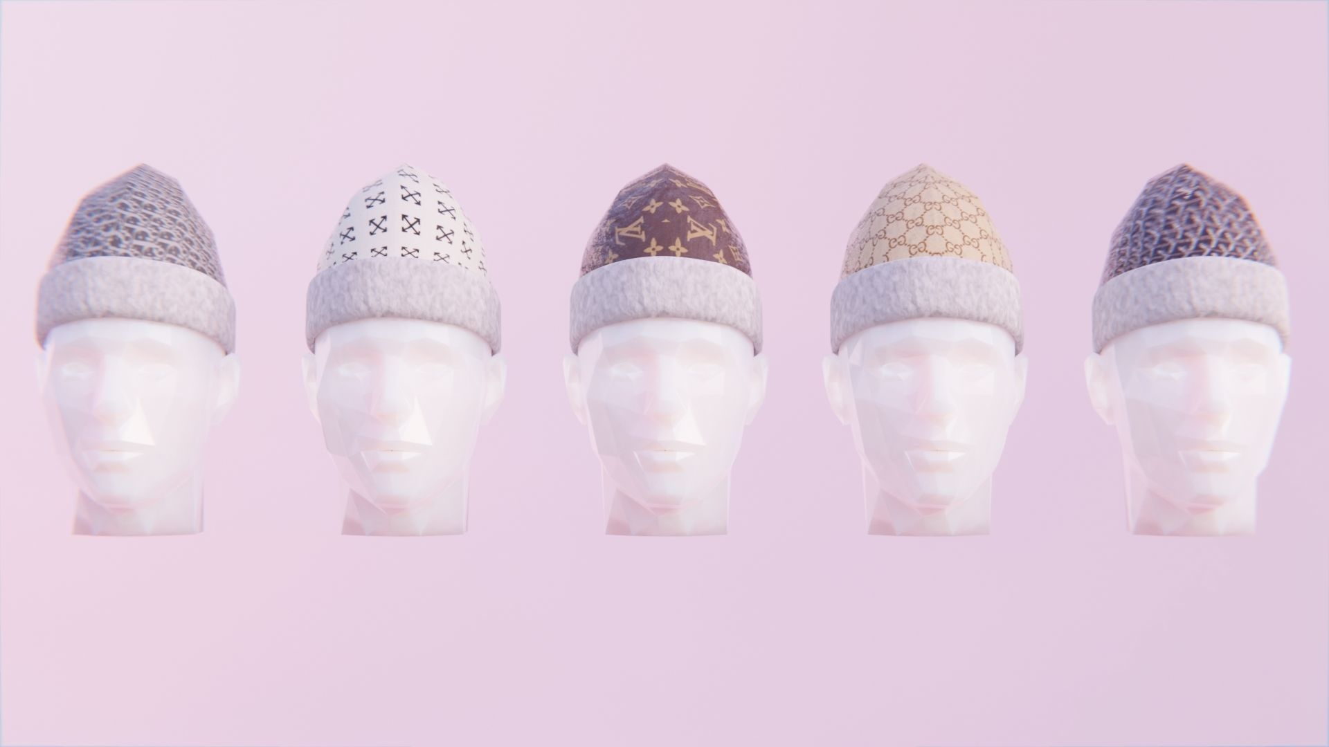 Designer Santa Hats - 5 Pack Low-poly 3D model_3