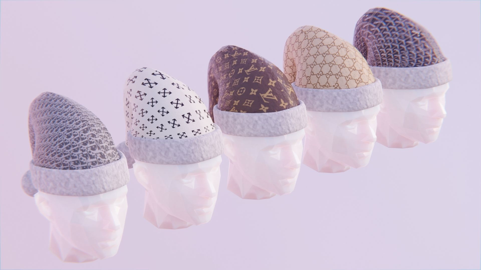 Designer Santa Hats - 5 Pack Low-poly 3D model_2
