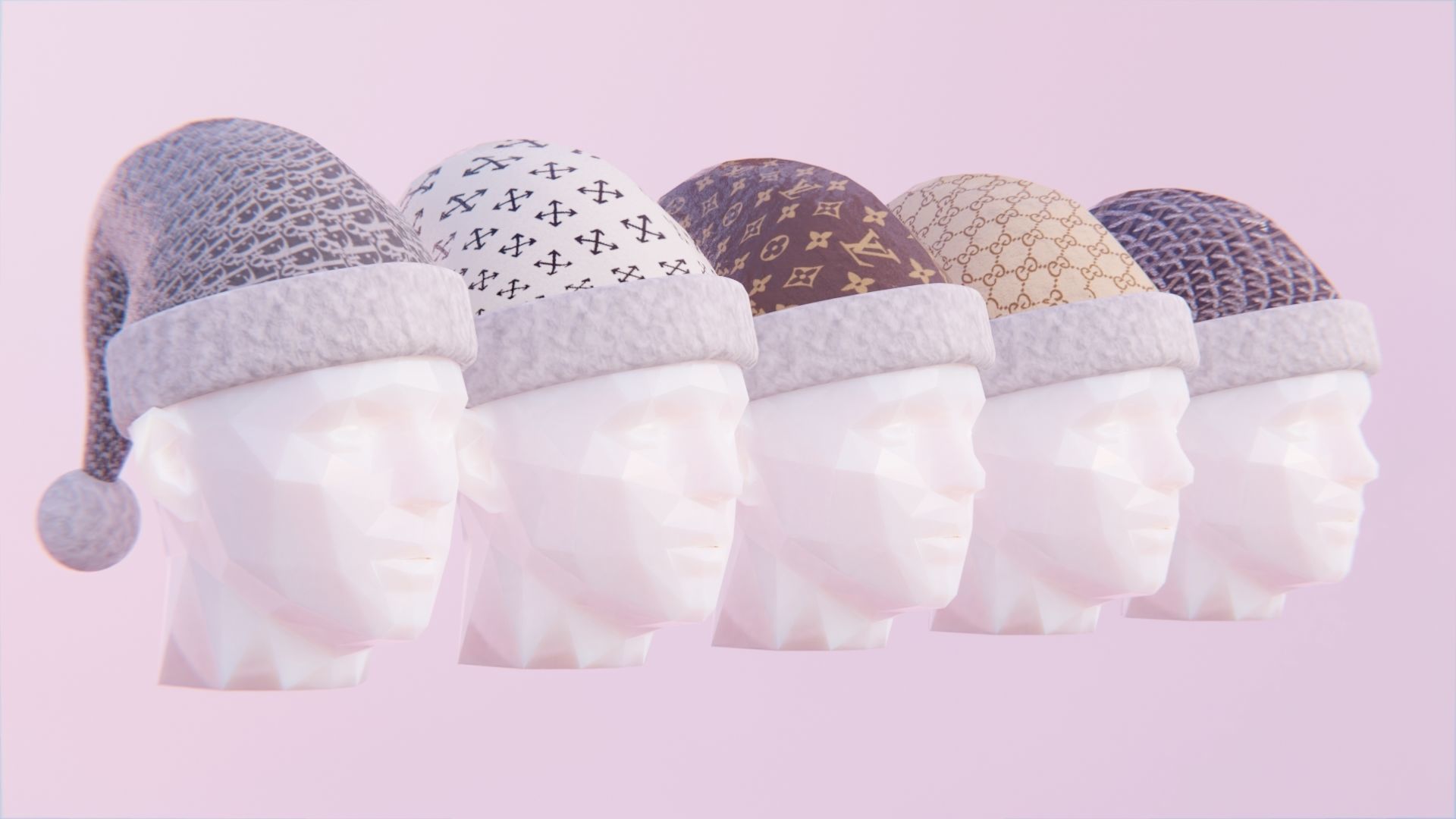 Designer Santa Hats - 5 Pack Low-poly 3D model_1