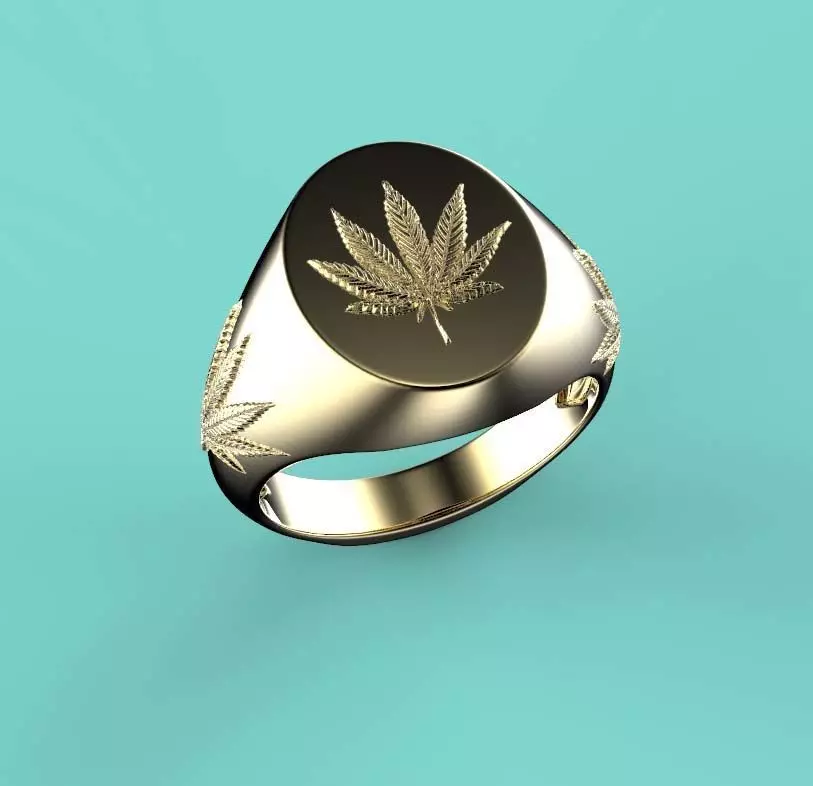 15mm x 12mm 7 Leaf Hemp Oval Signet Ring 3D print model_0