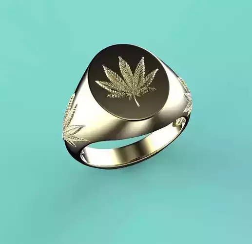 15mm x 12mm 7 Leaf Hemp Oval Signet Ring 3D print model