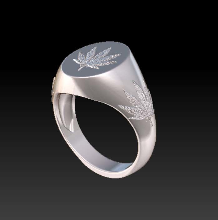 15mm x 12mm 7 Leaf Hemp Oval Signet Ring 3D print model_6