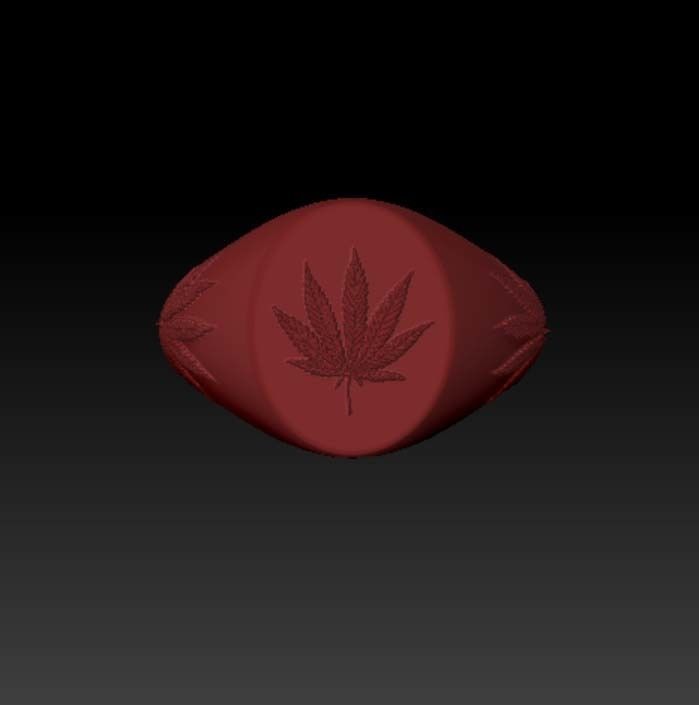 15mm x 12mm 7 Leaf Hemp Oval Signet Ring 3D print model_5