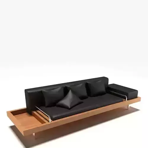 Wooden Couch With Black Leaher