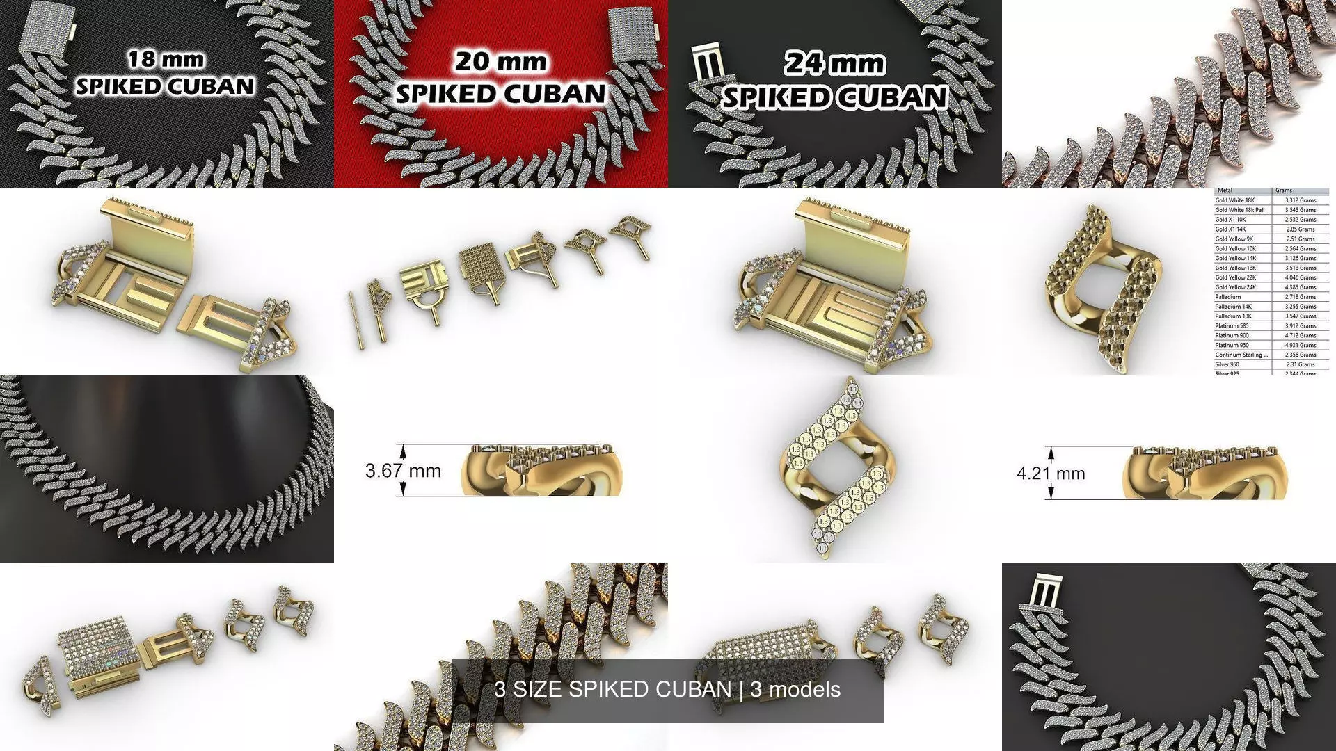 3 SIZE SPIKED CUBAN 3D Model Collection_2