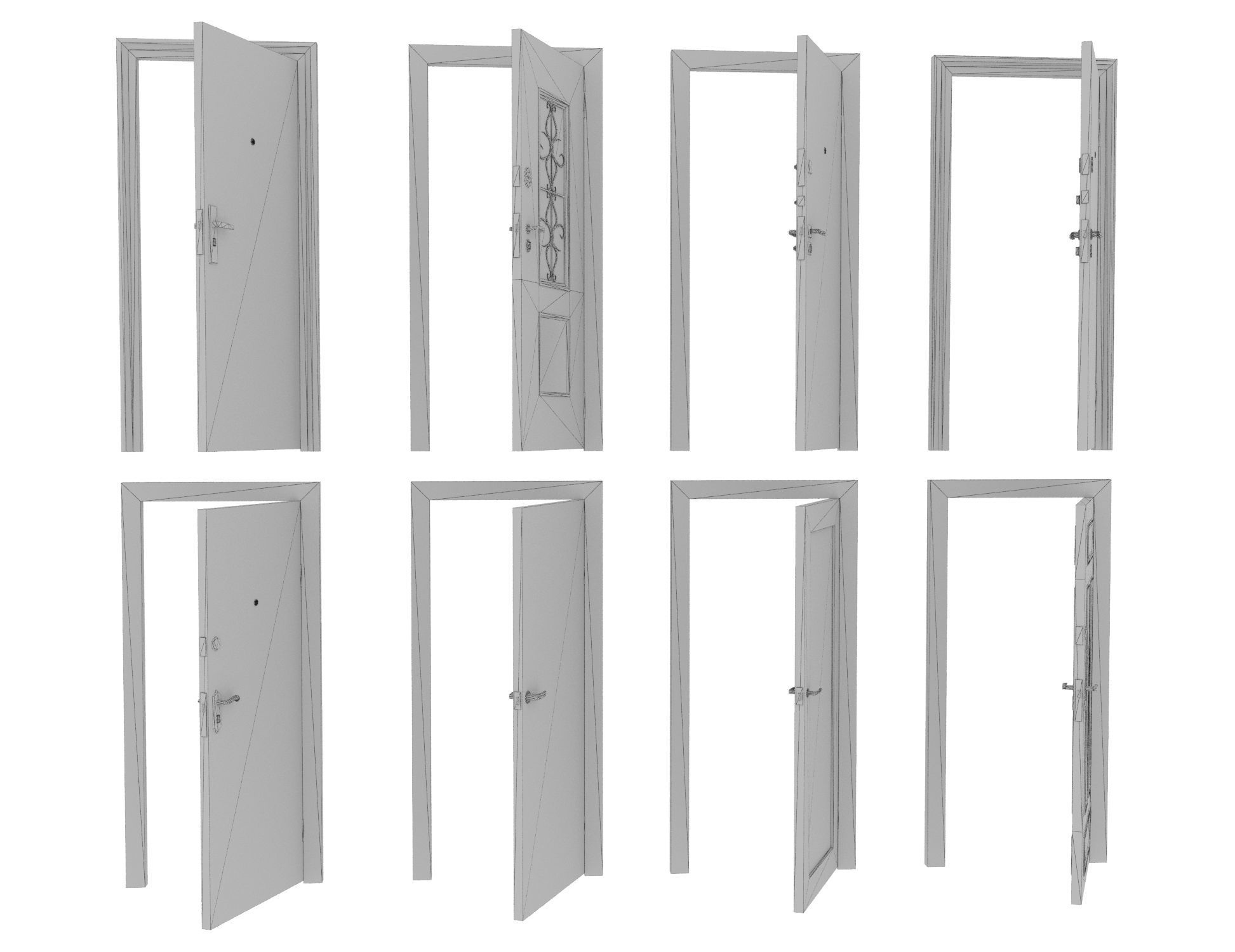 8 doors and 8 door jambs Low-poly 3D model_29
