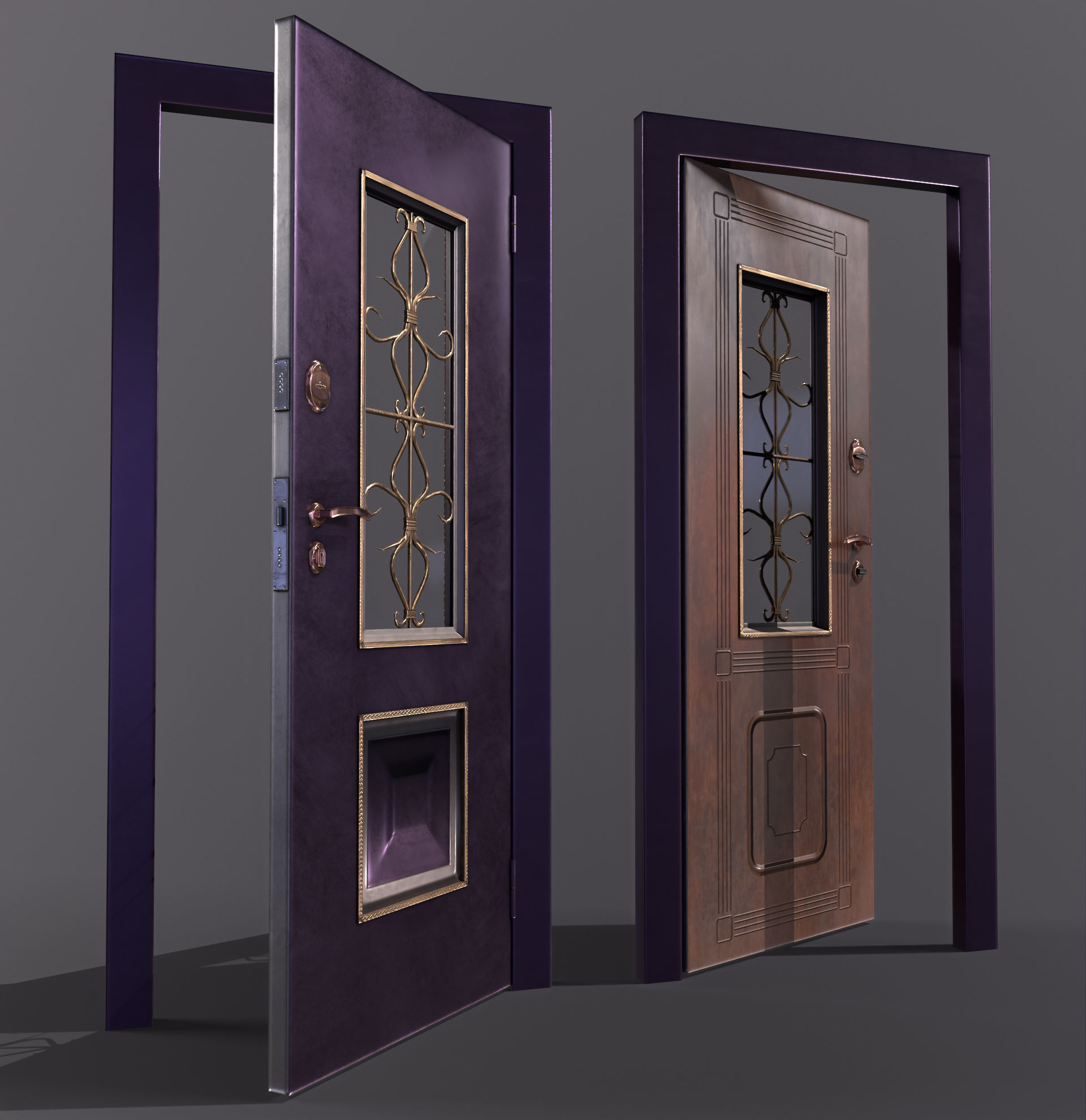 8 doors and 8 door jambs Low-poly 3D model_17