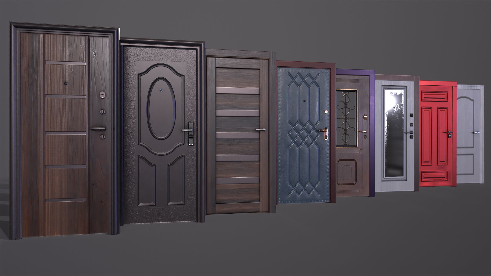 8 doors and 8 door jambs Low-poly 3D model_2