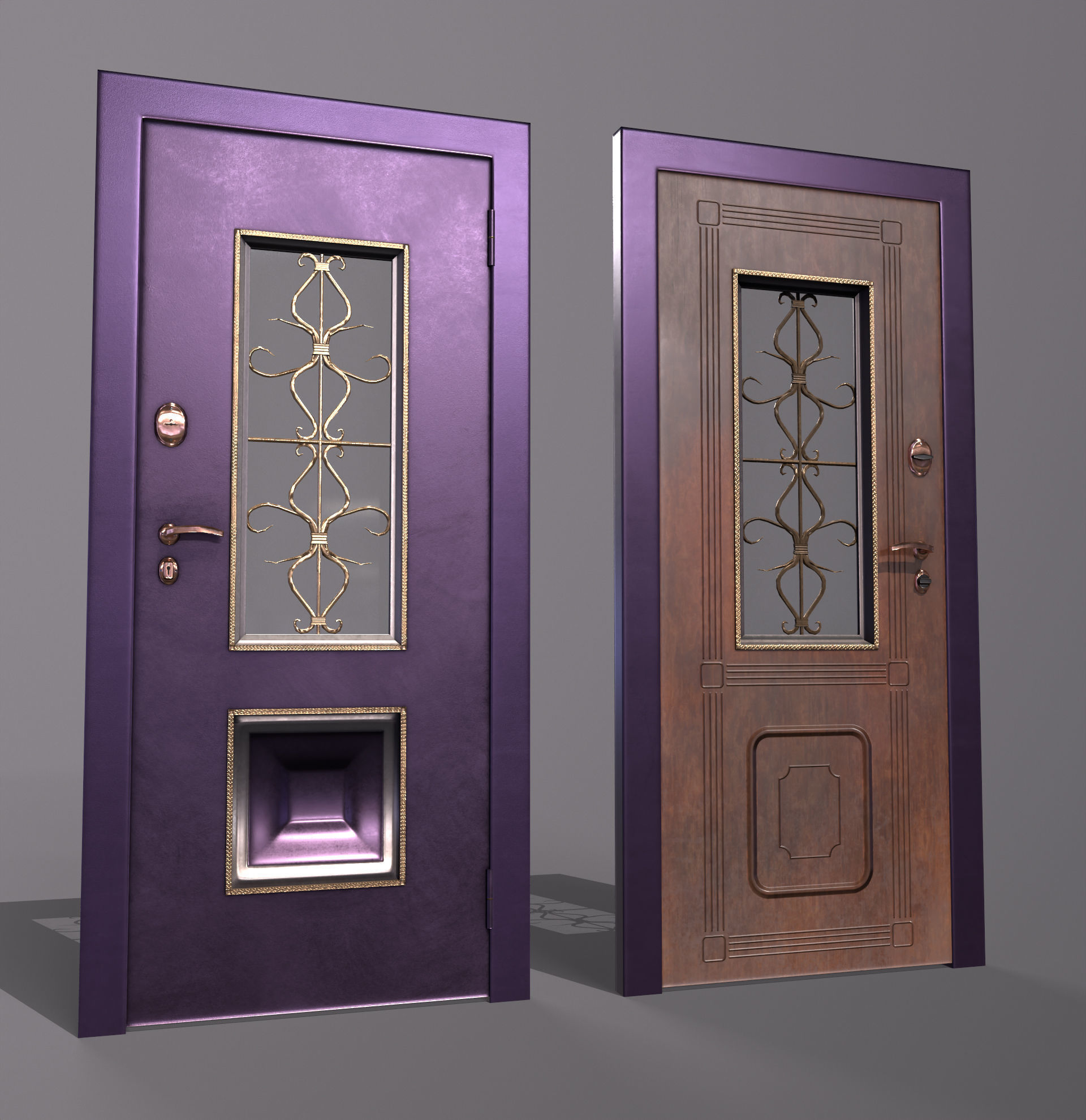 8 doors and 8 door jambs Low-poly 3D model_16