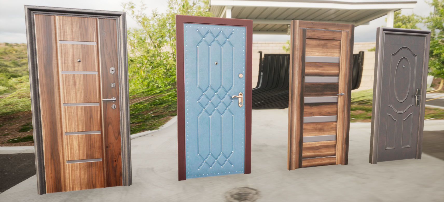 8 doors and 8 door jambs Low-poly 3D model_22