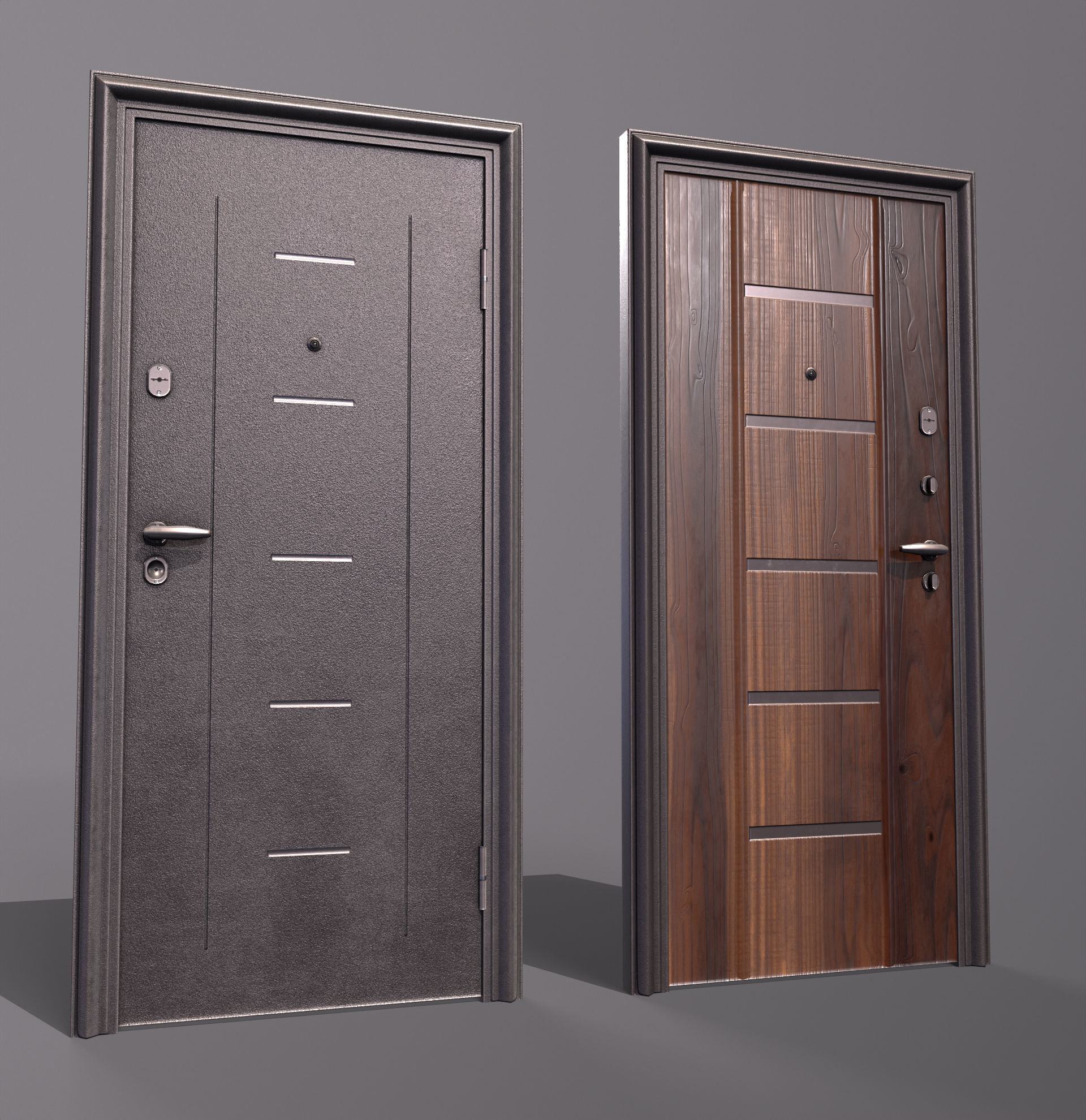 8 doors and 8 door jambs Low-poly 3D model_4