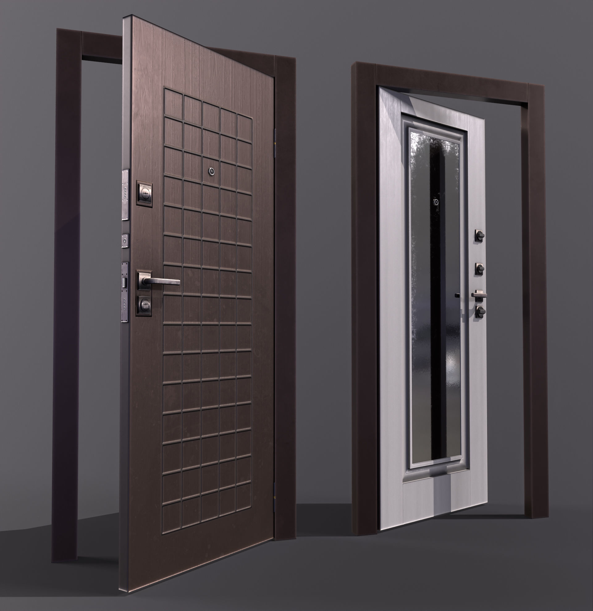 8 doors and 8 door jambs Low-poly 3D model_13