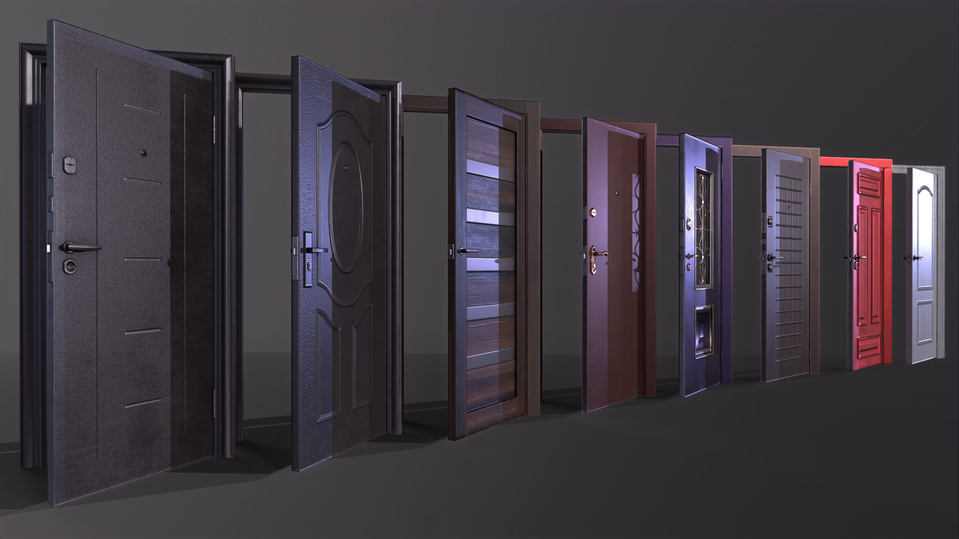8 doors and 8 door jambs Low-poly 3D model_3