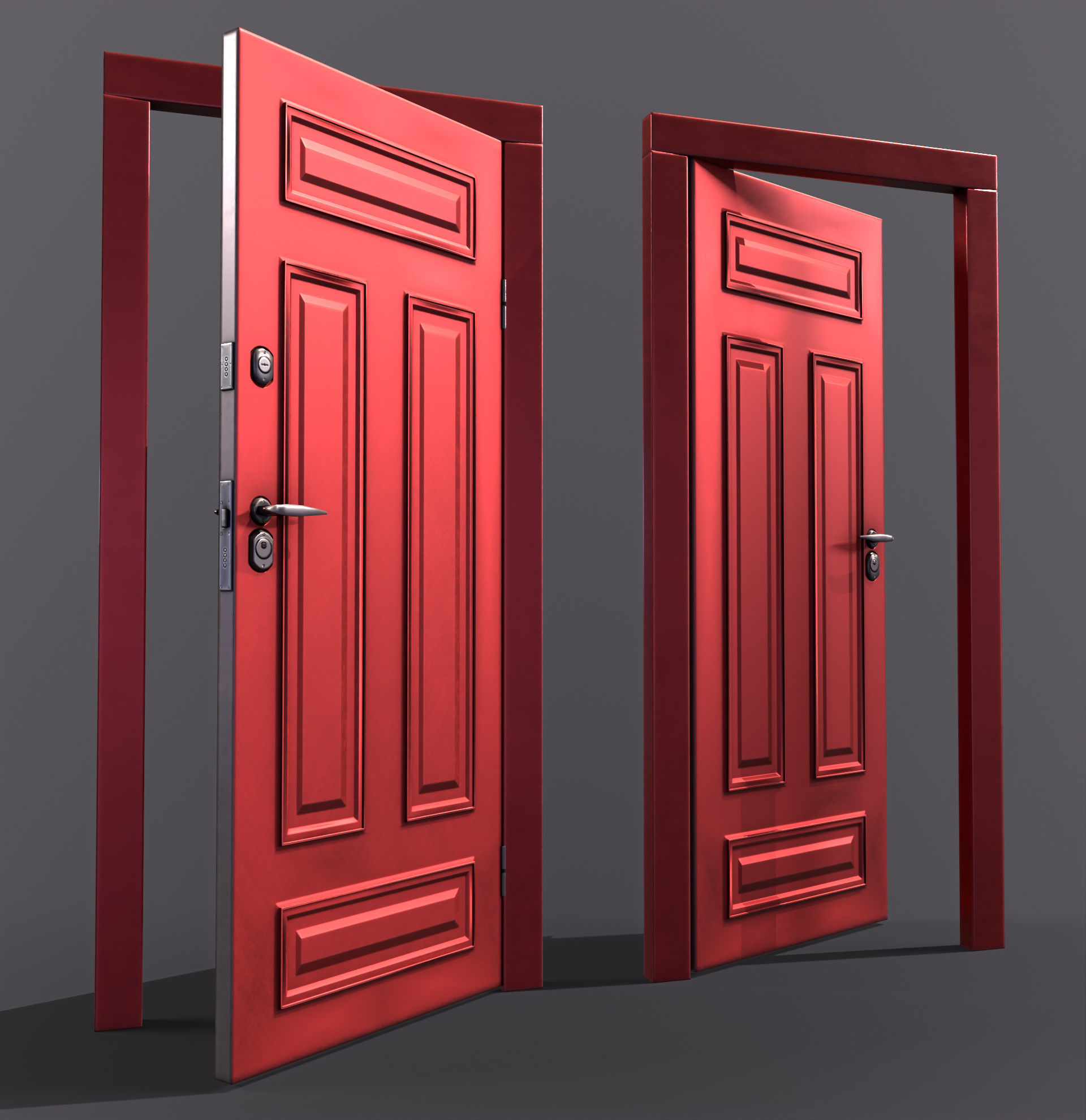 8 doors and 8 door jambs Low-poly 3D model_15