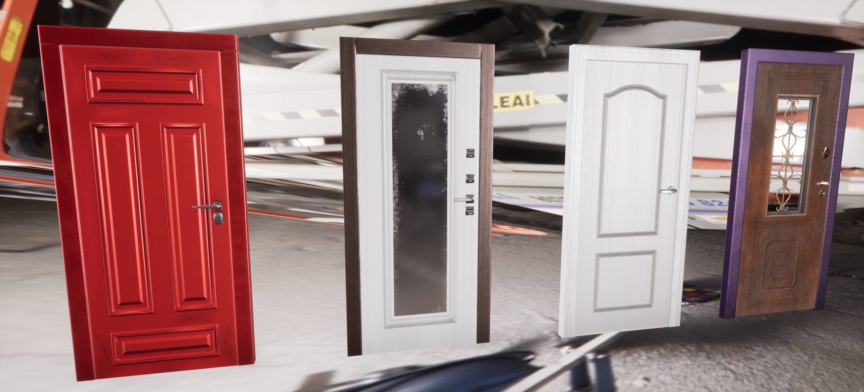 8 doors and 8 door jambs Low-poly 3D model_24