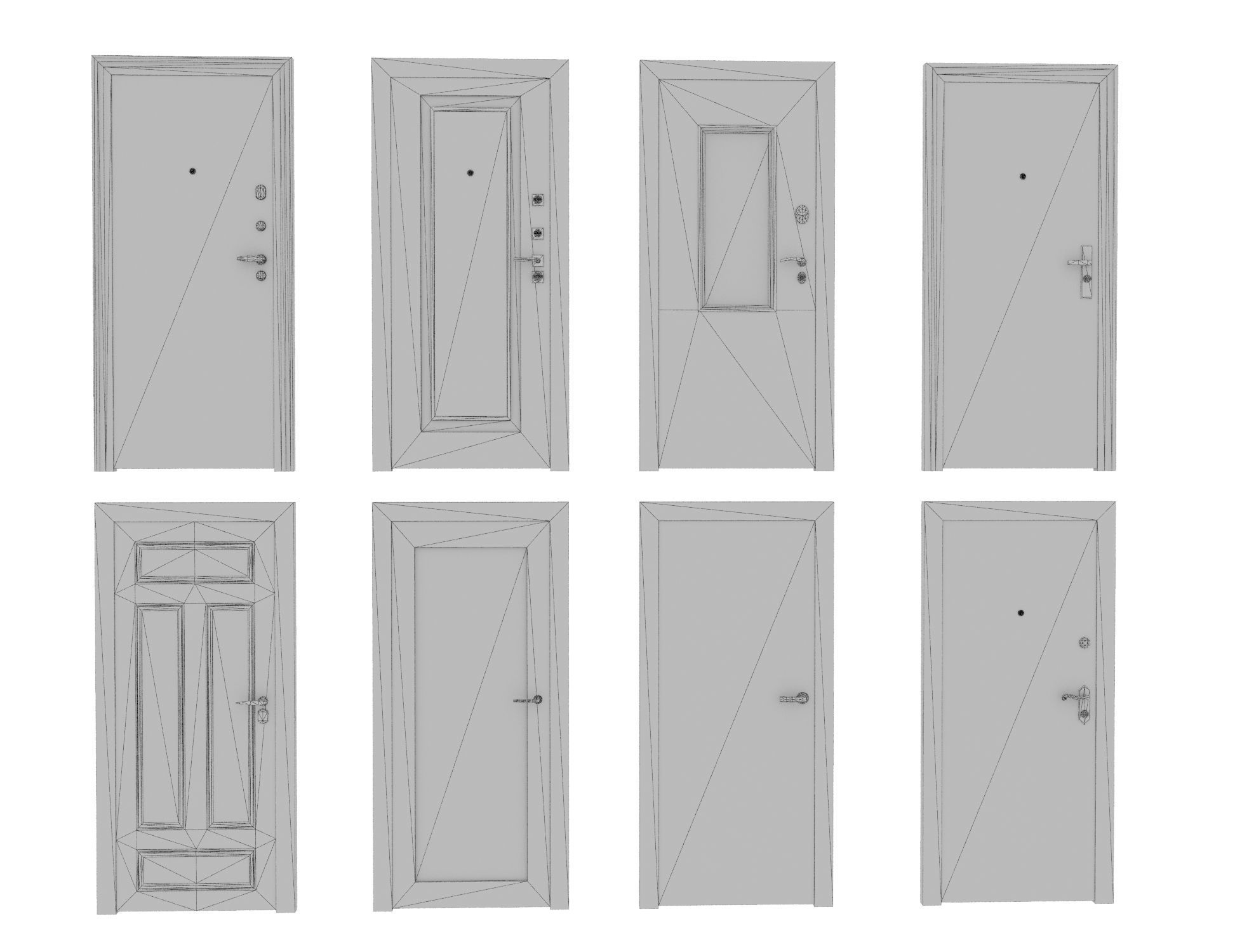 8 doors and 8 door jambs Low-poly 3D model_28