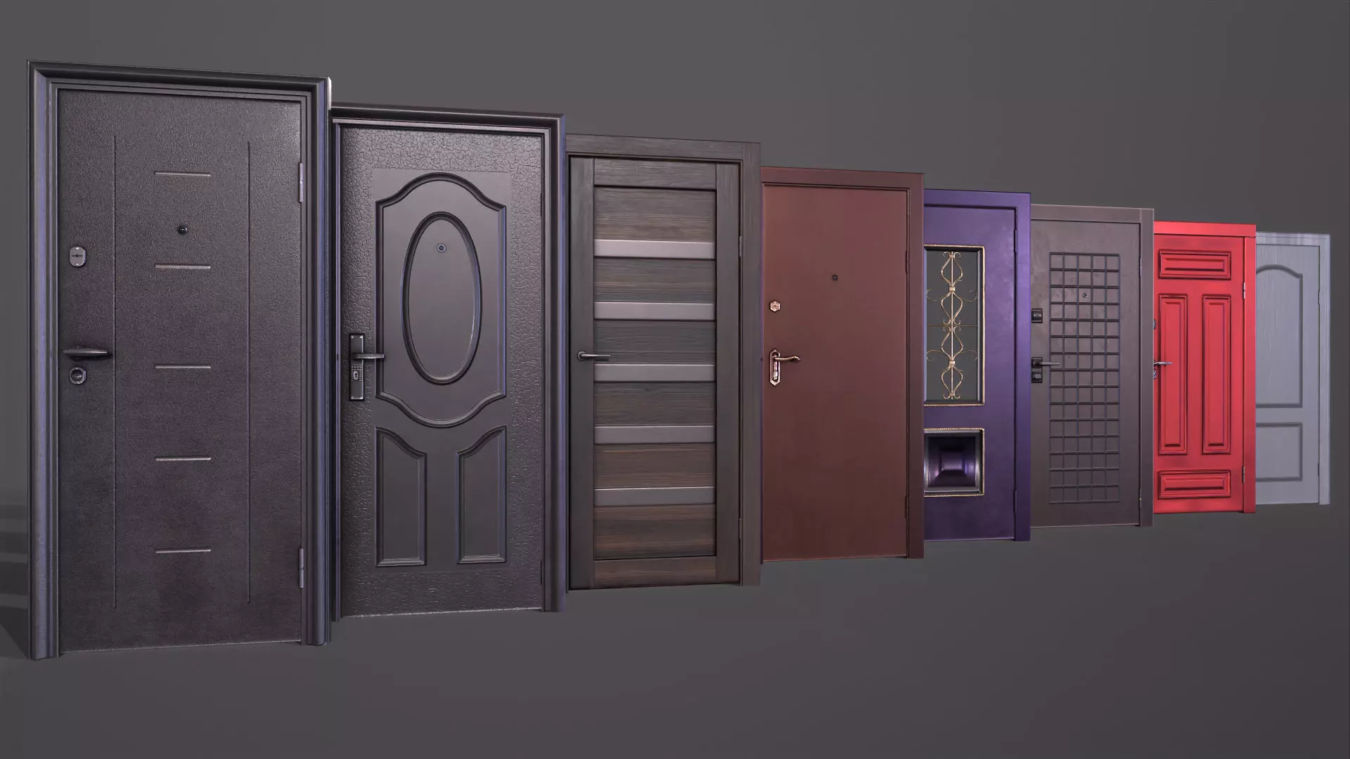 8 doors and 8 door jambs Low-poly 3D model_0