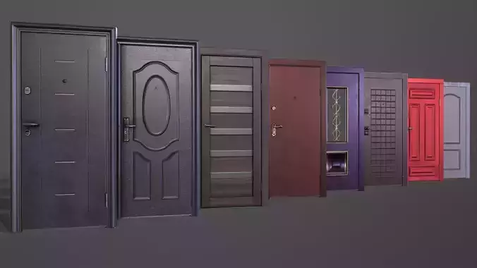 8 doors and 8 door jambs Low-poly 3D model