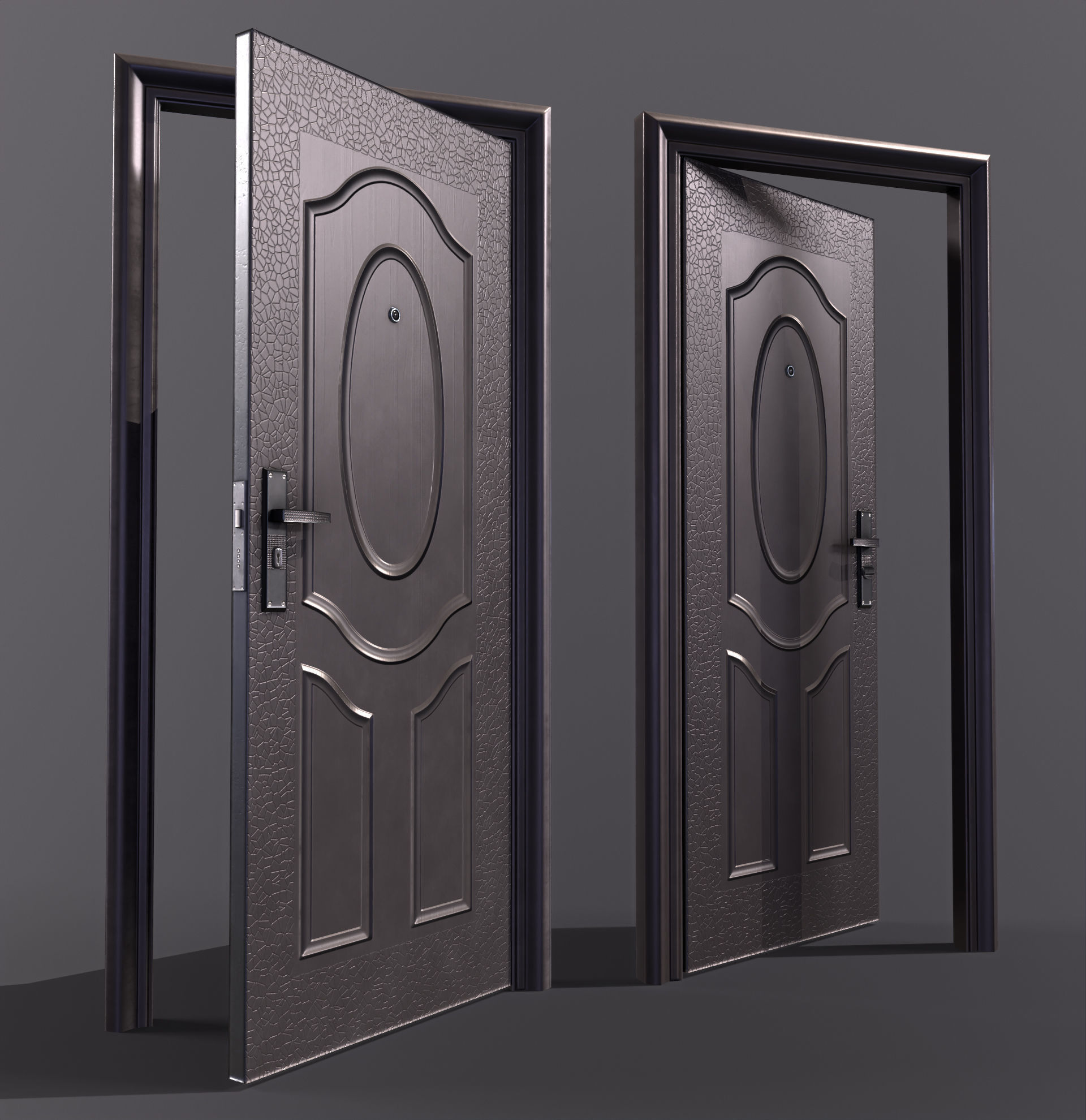 8 doors and 8 door jambs Low-poly 3D model_9