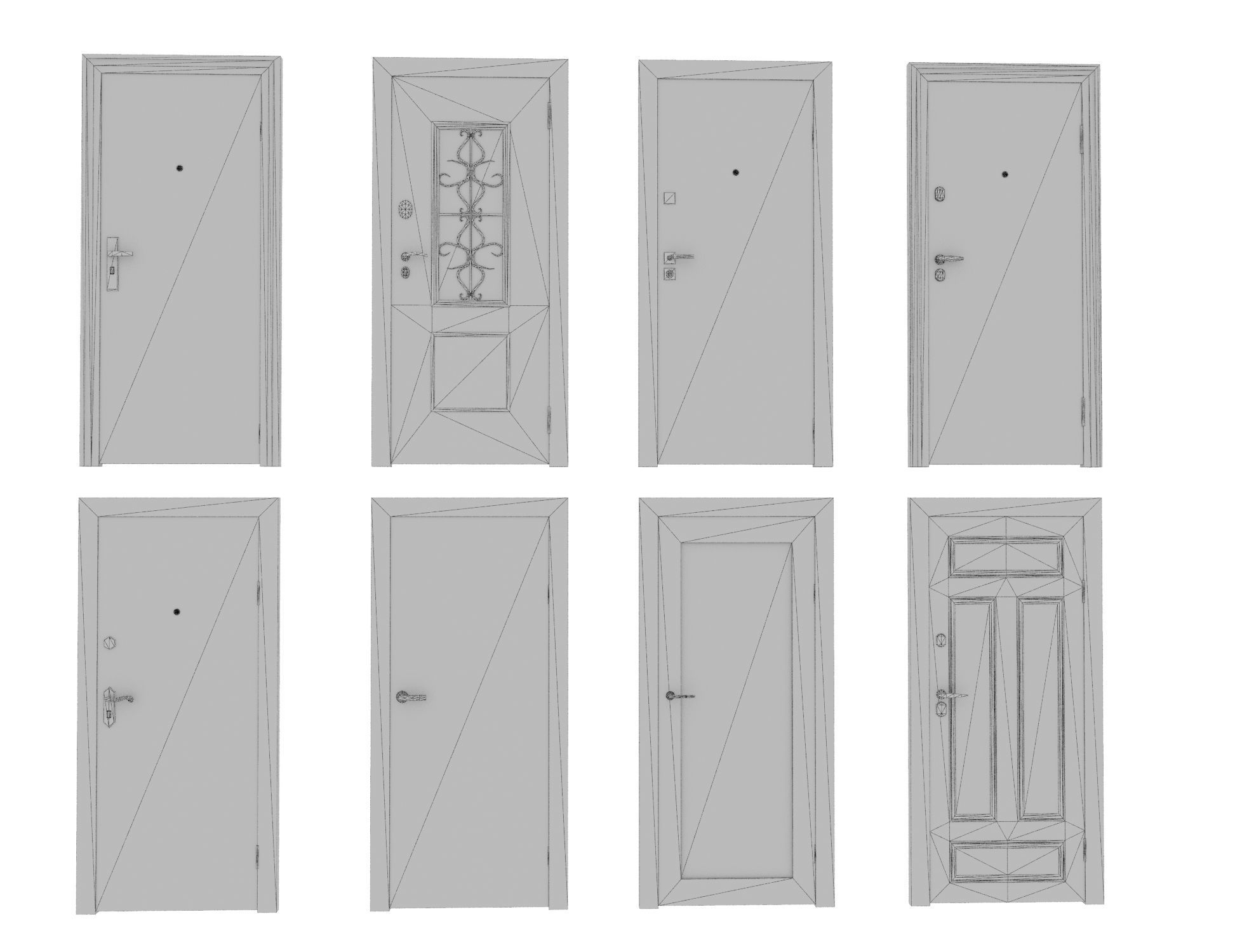 8 doors and 8 door jambs Low-poly 3D model_27