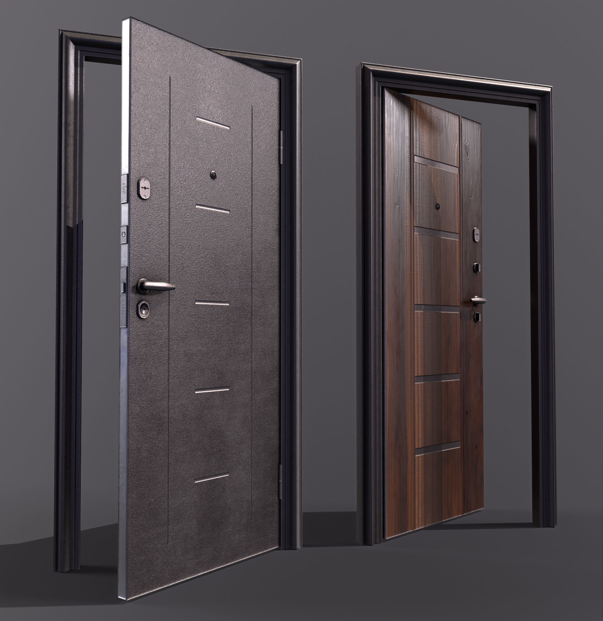 8 doors and 8 door jambs Low-poly 3D model_5