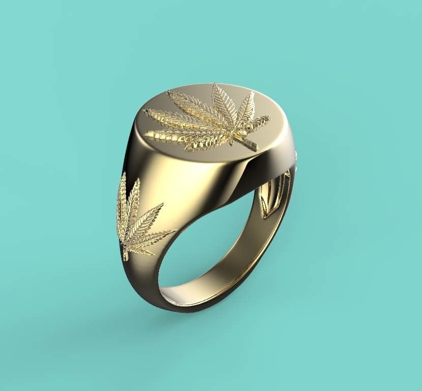 15mm x 15mm 7 Leaf Hemp Round Signet Ring 3D print model 3D print model_2