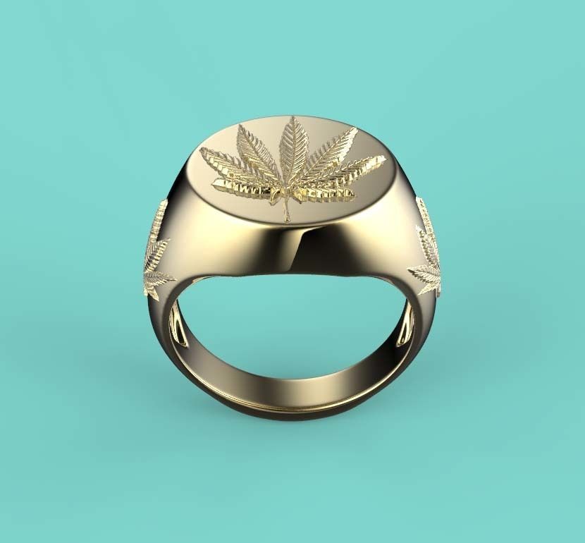 15mm x 15mm 7 Leaf Hemp Round Signet Ring 3D print model 3D print model_1