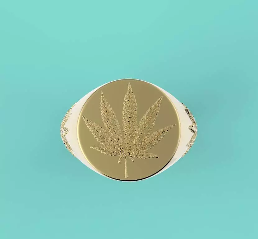 15mm x 15mm 7 Leaf Hemp Round Signet Ring 3D print model 3D print model_0