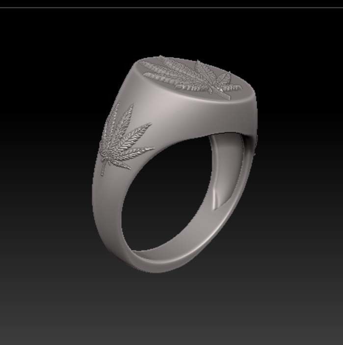 15mm x 15mm 7 Leaf Hemp Round Signet Ring 3D print model 3D print model_4
