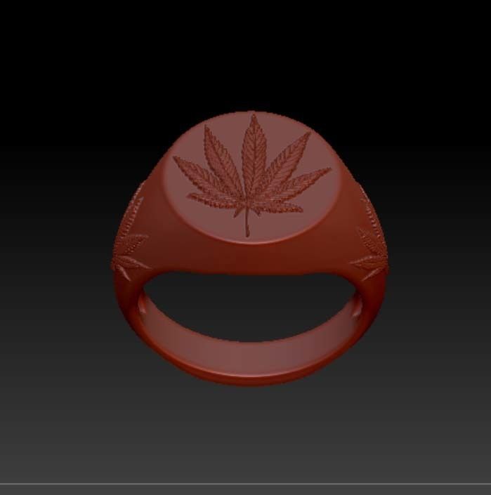 15mm x 15mm 7 Leaf Hemp Round Signet Ring 3D print model 3D print model_6