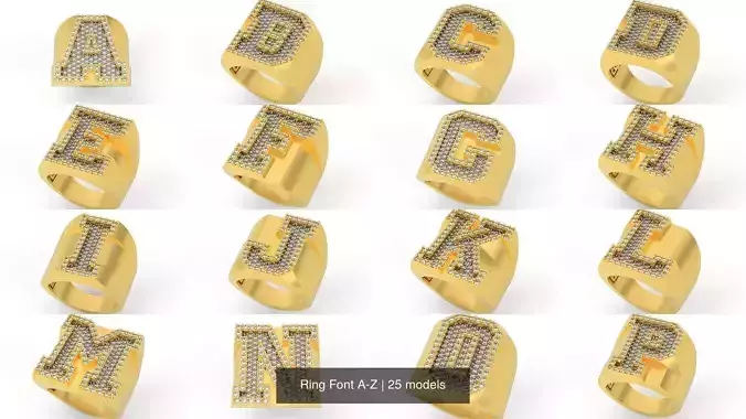 Ring Font A-Z  RING SIZE 17 and half  3D Model Collection
