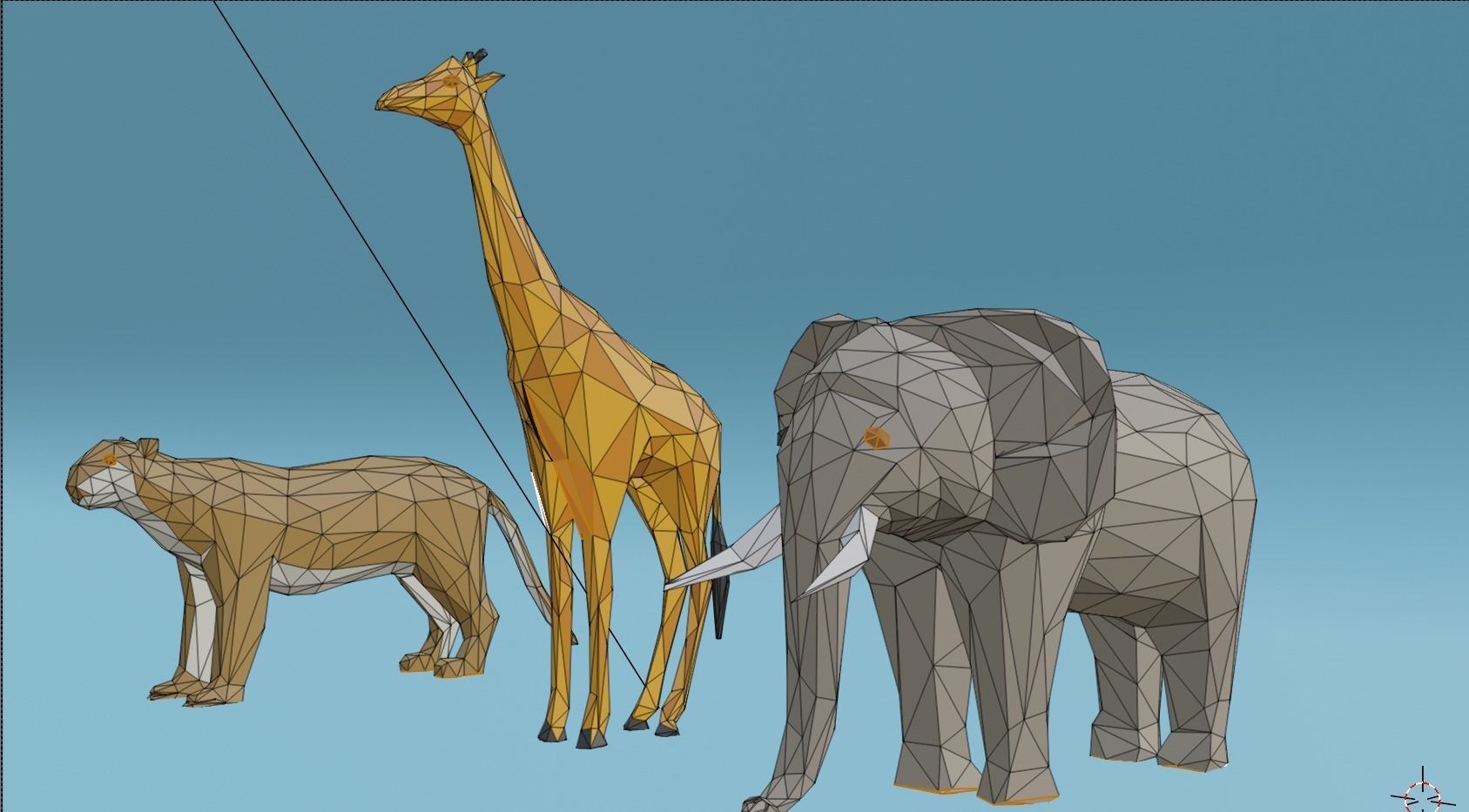 African animals Low Poly Cartoon Giraffe Elephant Lion 3D model_4