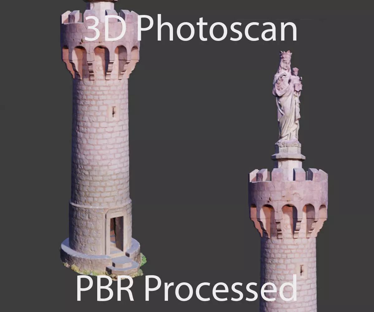 PBR Tower Old Monument Statue Photoscan Low-poly 3D model_0