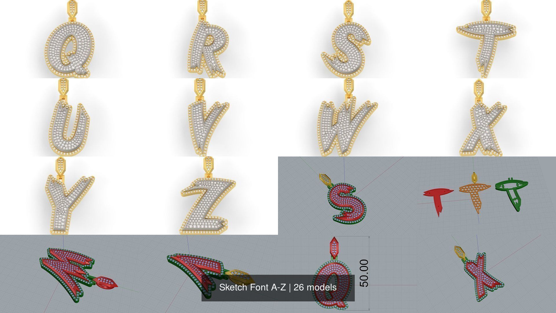 Sketch Font A-Z 3D Model Collection_2