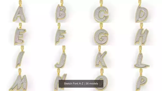 Sketch Font A-Z 3D Model Collection