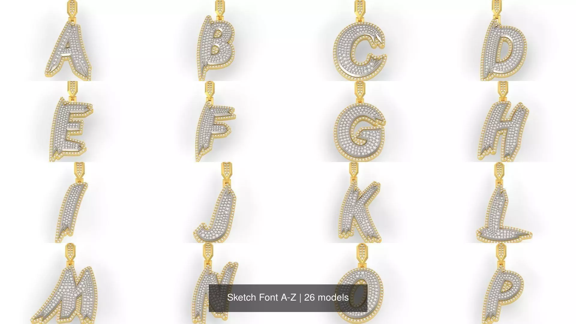 Sketch Font A-Z 3D Model Collection_0