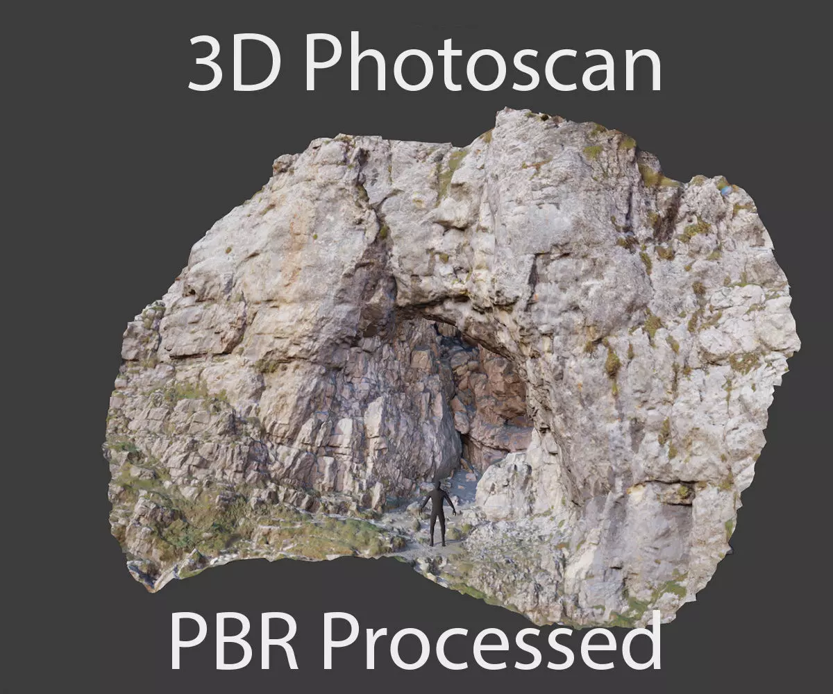 PBR Mountain Cave Entrance Alps Scan Low-poly 3D model_0