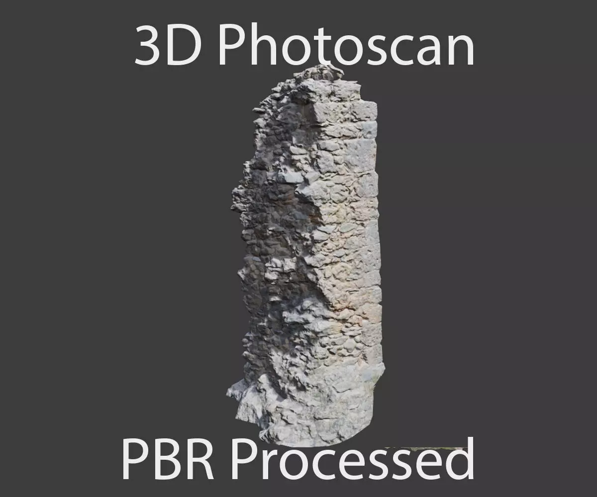 Castle Wall Pillar ruins PBR Scanned Low-poly 3D model_0
