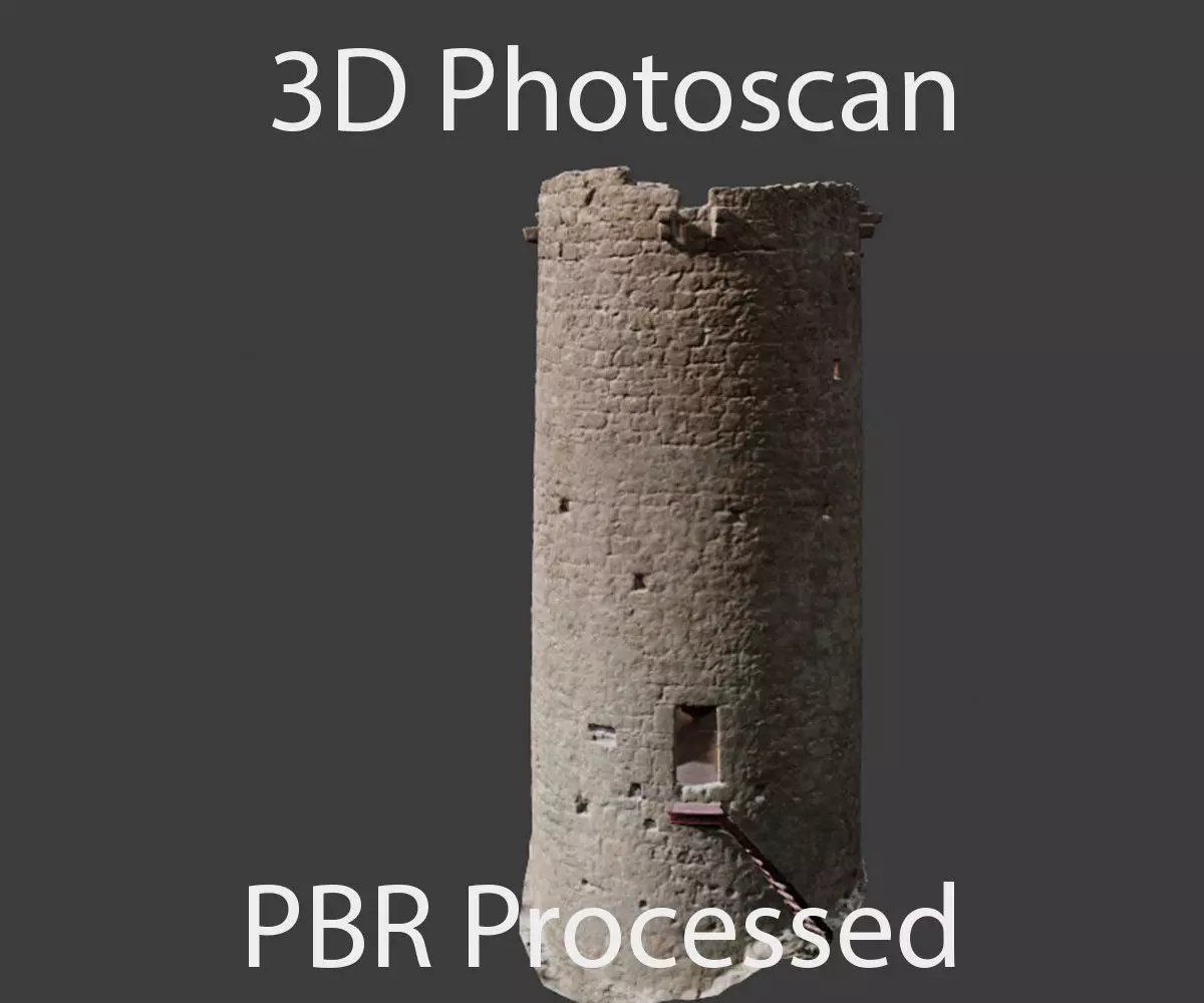 Castle Wall Tower ruins PBR Scanned Low-poly 3D model_0