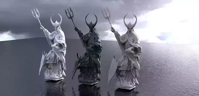 Poseidon statue with shield 3D model